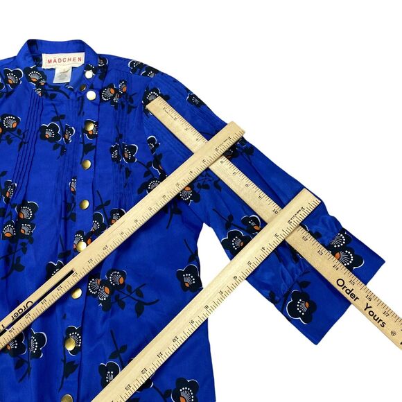 Madchen Tunic Dress Women's Size 8 Blue Floral Pleated Asymmetrical Snap Front - Picture 5 of 16